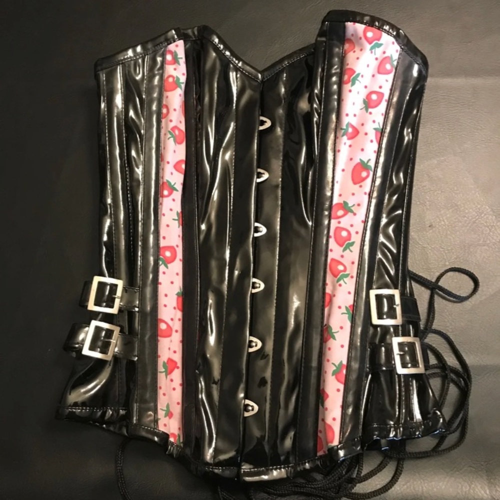Burlesque Faux Leather Strawberry Lace Up